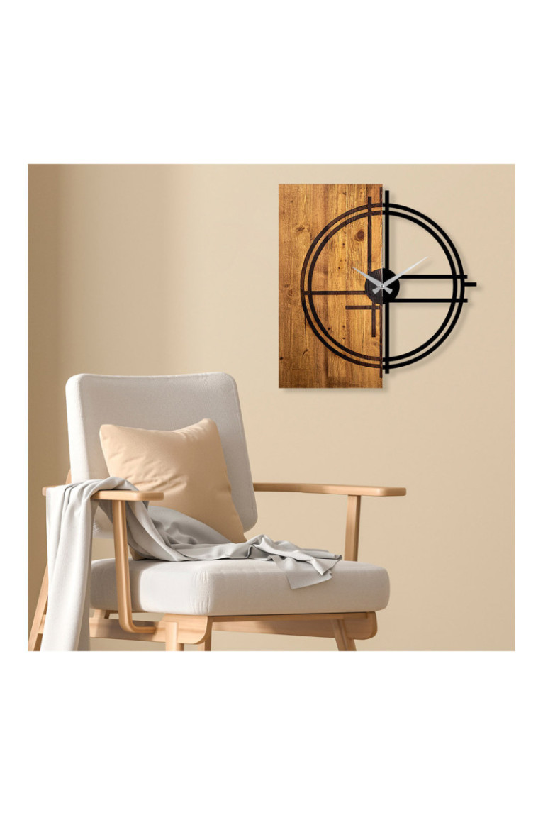 Horloge murale décorative en bois - Noyer clair noir