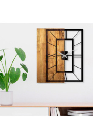 Horloge murale décorative en bois - Noyer clair noir