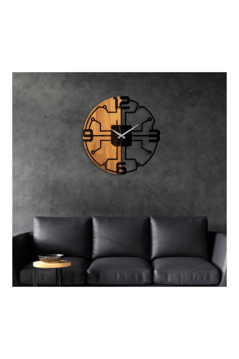 Horloge murale décorative en bois - Noyer noir