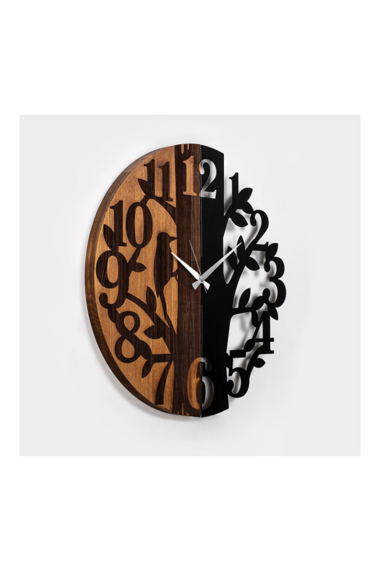 Horloge murale décorative en bois - Noyer Noir