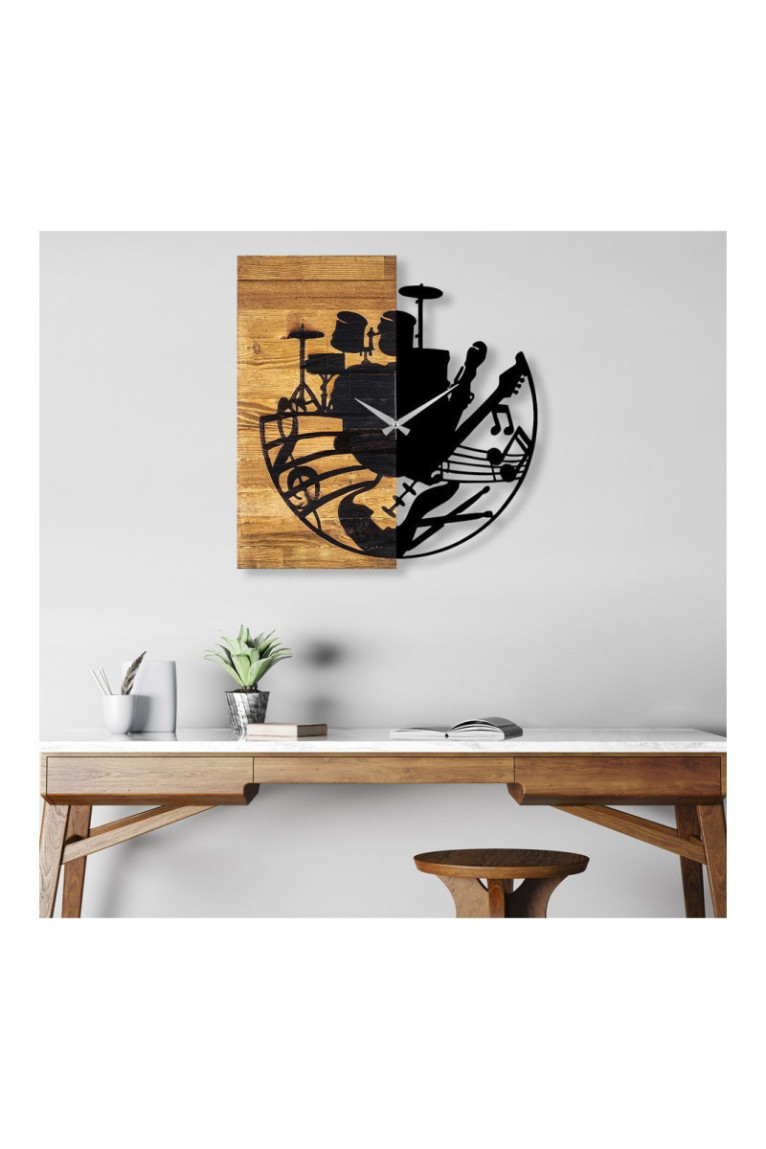 Horloge murale décorative en bois - Noyer Noir