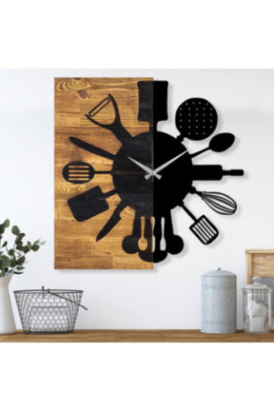 Horloge murale décorative en bois - Noyer Noir