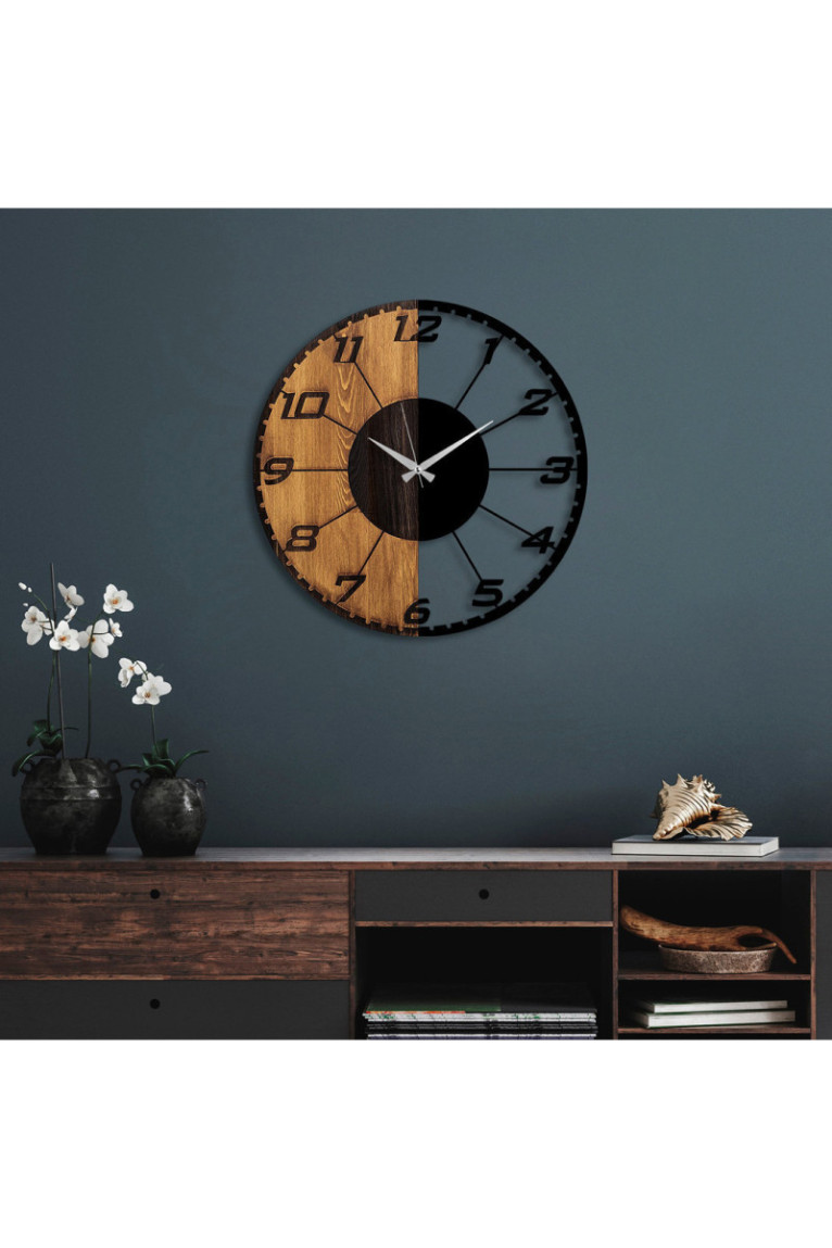 Horloge murale décorative en bois - Noyer Noir