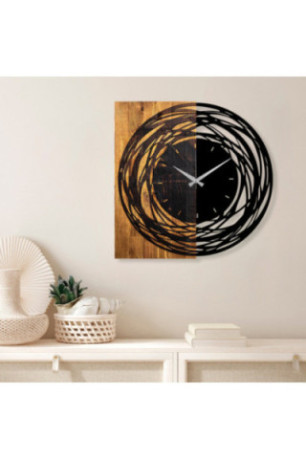 Horloge murale décorative en bois - Noyer clair noir