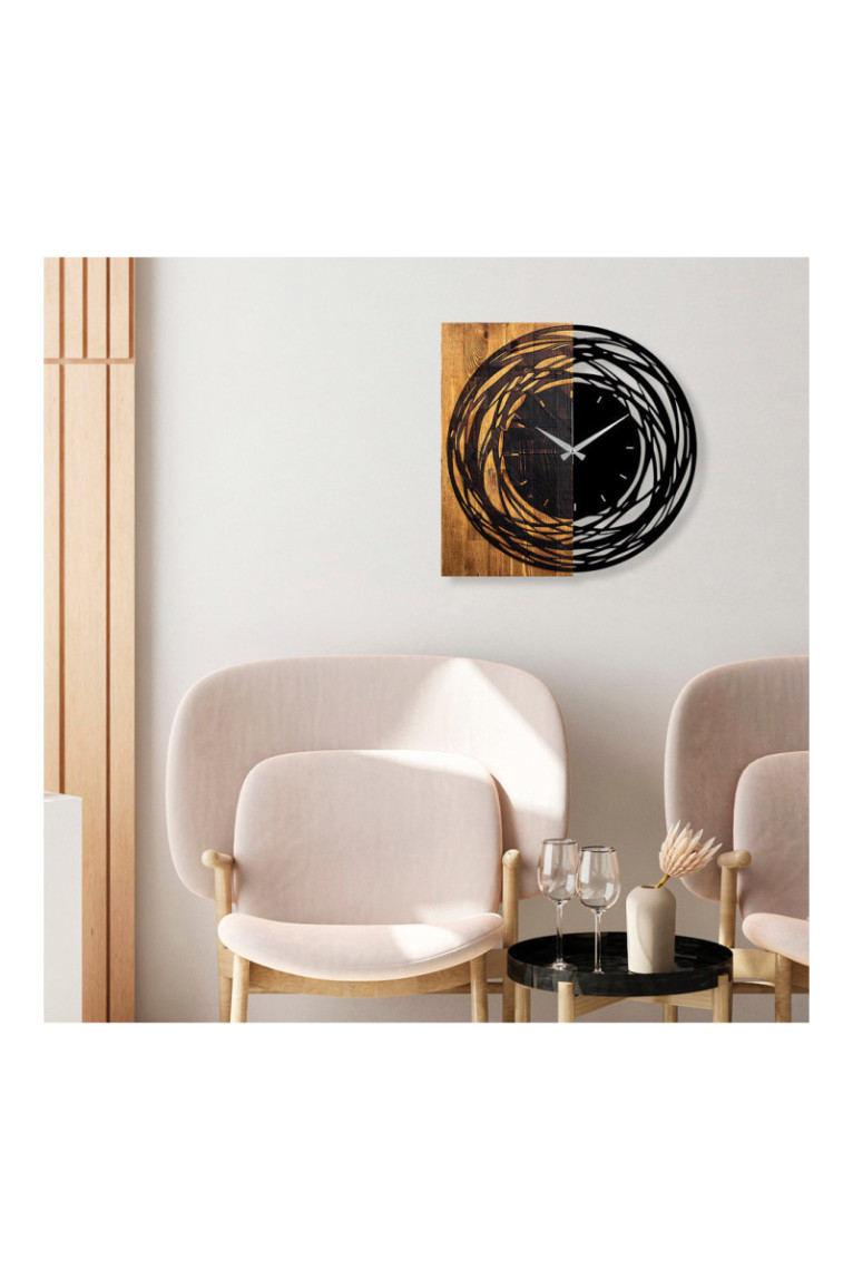 Horloge murale décorative en bois - Noyer clair noir