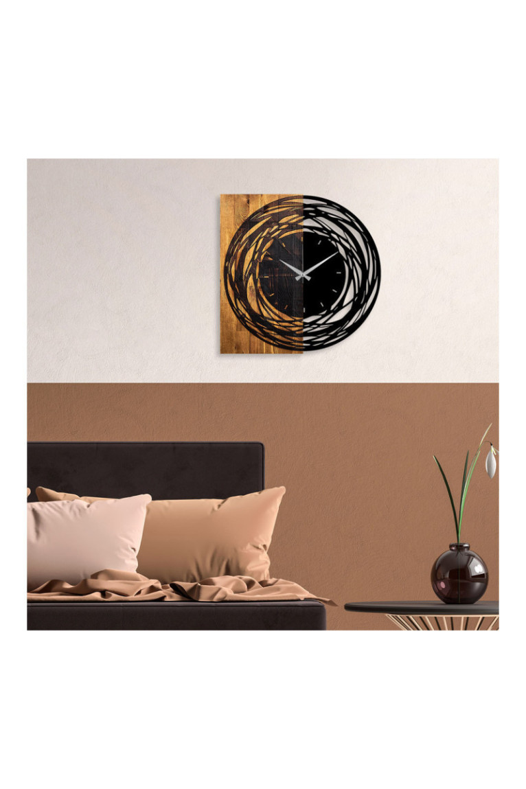 Horloge murale décorative en bois - Noyer clair noir