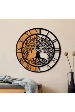 Horloge murale décorative en bois - Noyer Noir