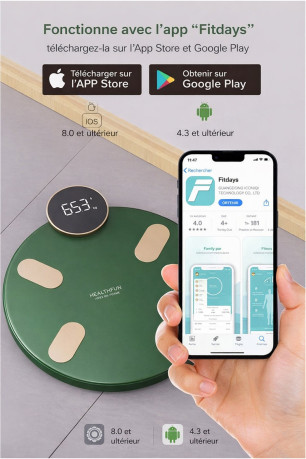 Balance digitale connectée verte 180 kg HEALTHFUN