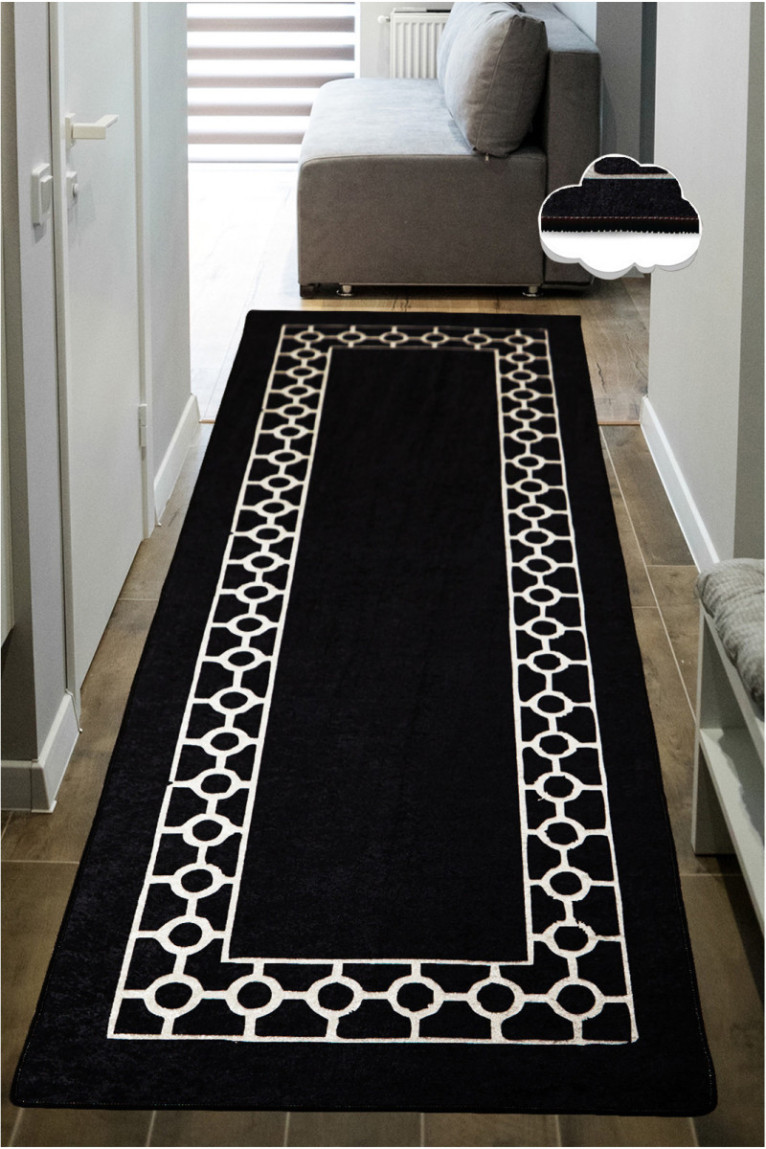 Tapis de couloir - 80x300cm -  Noir et blanc