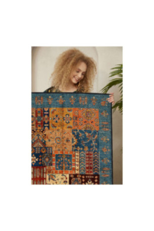 Tapis - 80x150cm -  Camel Orange Tuile Rouge Bleu