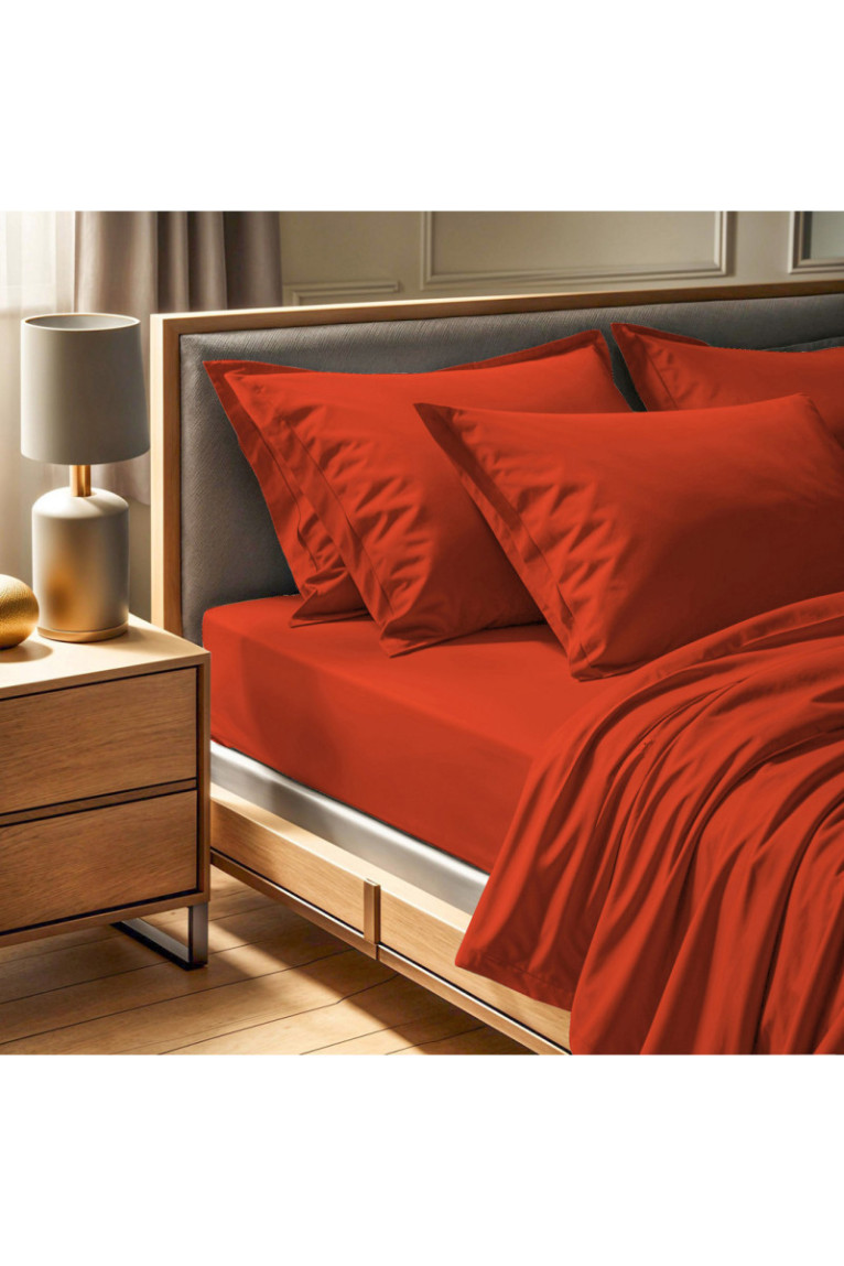 Drap-housse simple renforcé - 90x200+30cm - Tuile rouge