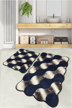 Ensemble de tapis de bain (2 pièces) - Bleu foncé. or. beige