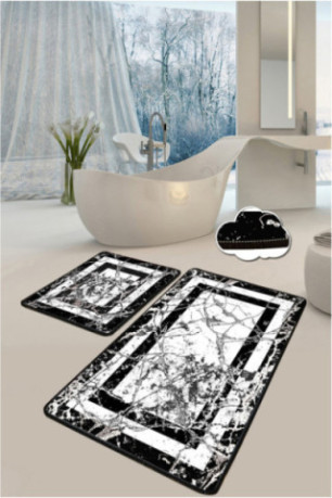 Ensemble de tapis de bain (2 pièces) - Noir et blanc