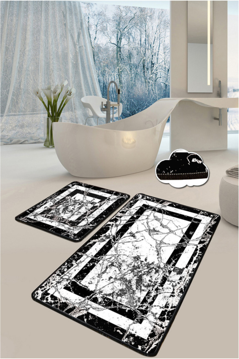 Ensemble de tapis de bain (2 pièces) - Noir et blanc