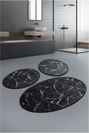 Ensemble de tapis de bain (3 pièces) - Noir / Blanc