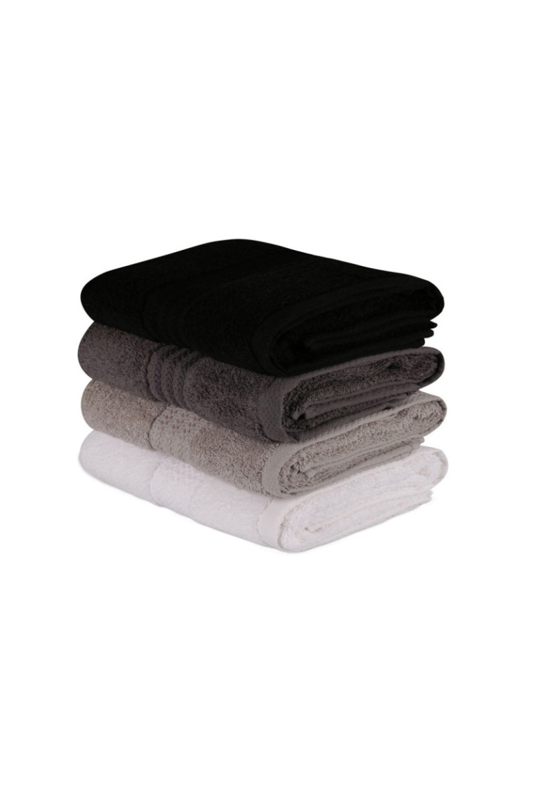 Ensemble de serviettes de toilette (4 pièces) - Blanc Gris Gris foncé Noir