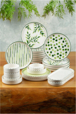 Ensemble petit-déjeuner (22 pièces) - Vert Blanc