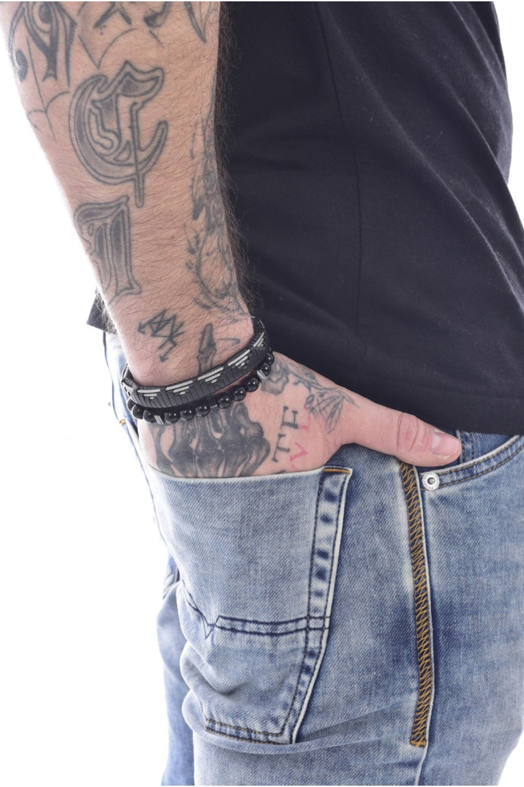Coffret 2 bracelets cuir et perles d'onyx L'atelier de Gaspard
