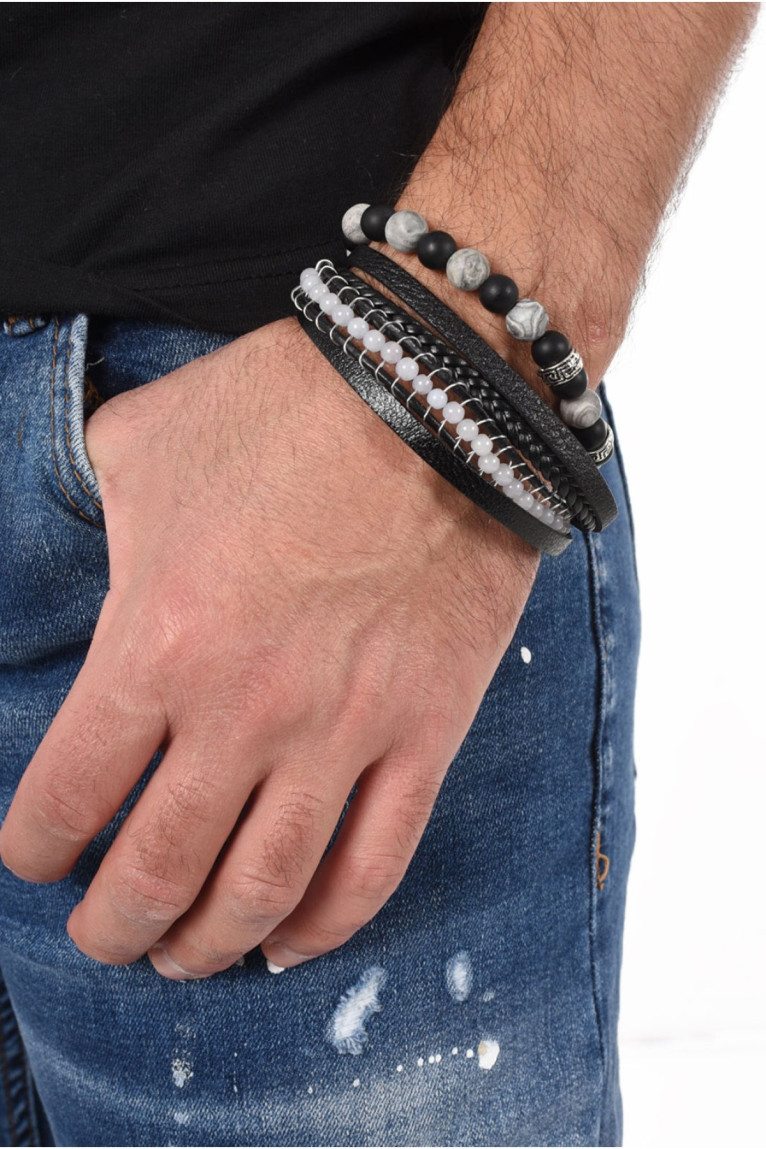 Bracelets assortis cuir et pierres naturelles L'atelier de Gaspard