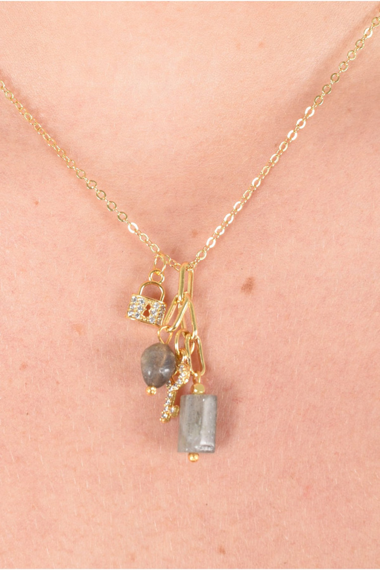 Collier plaqué or breloque pierre L'atelier de Gaspard
