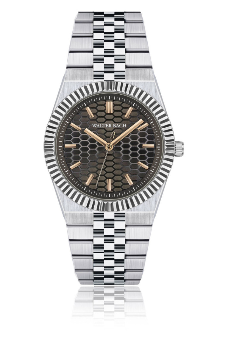 Montre Quartz - Silver/Silver/Darl brown textured - Walter Bach