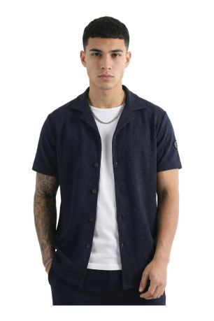 Chemise gaufrée manches courtes Marine La Maison Blaggio
