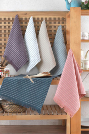 Ensemble de serviettes de toilette (6 pièces) - Bleu foncé / Marron / Poudre / Vert / Beige
