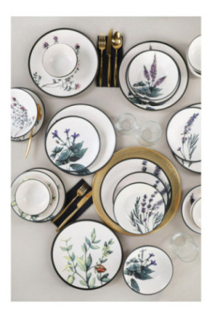 Service de table en céramique (24 pièces) - Blanc/Vert/Violet/Noir