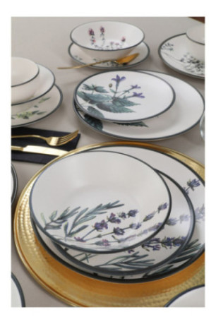 Service de table en céramique (24 pièces) - Blanc/Vert/Violet/Noir