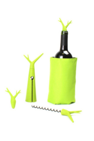 Kit Forêt vert : 1 tire-bouchon. 1 housse rafraichissante et 2 bouchons designs. - Classwine