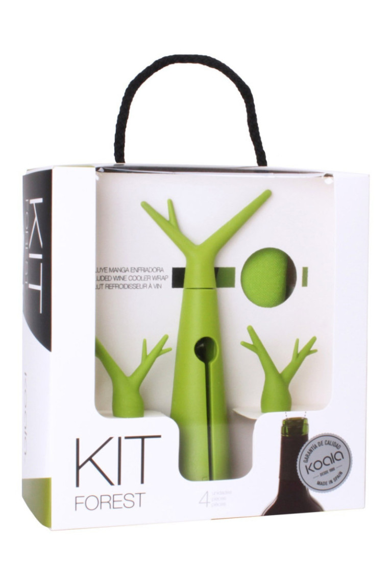 Kit Forêt vert : 1 tire-bouchon. 1 housse rafraichissante et 2 bouchons designs. - Classwine