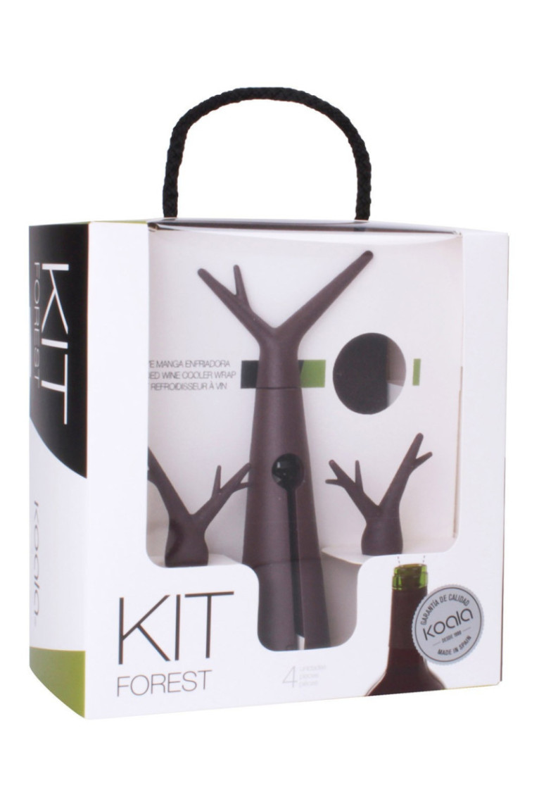 Kit Forêt noir : 1 tire-bouchon. 1 housse rafraichissante et 2 bouchons designs. - Classwine