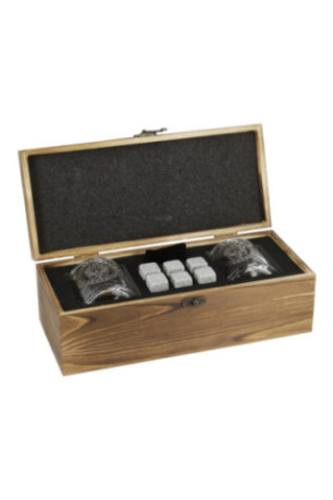 Mallette en bos whisky 2 verres et 6 pierres rafraichissantes en granit - Classwine