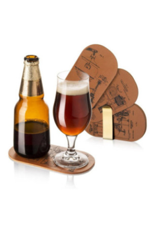 Dessous de bouteille de bière en cuir lot de 6 Vacuvin - Vacuvin