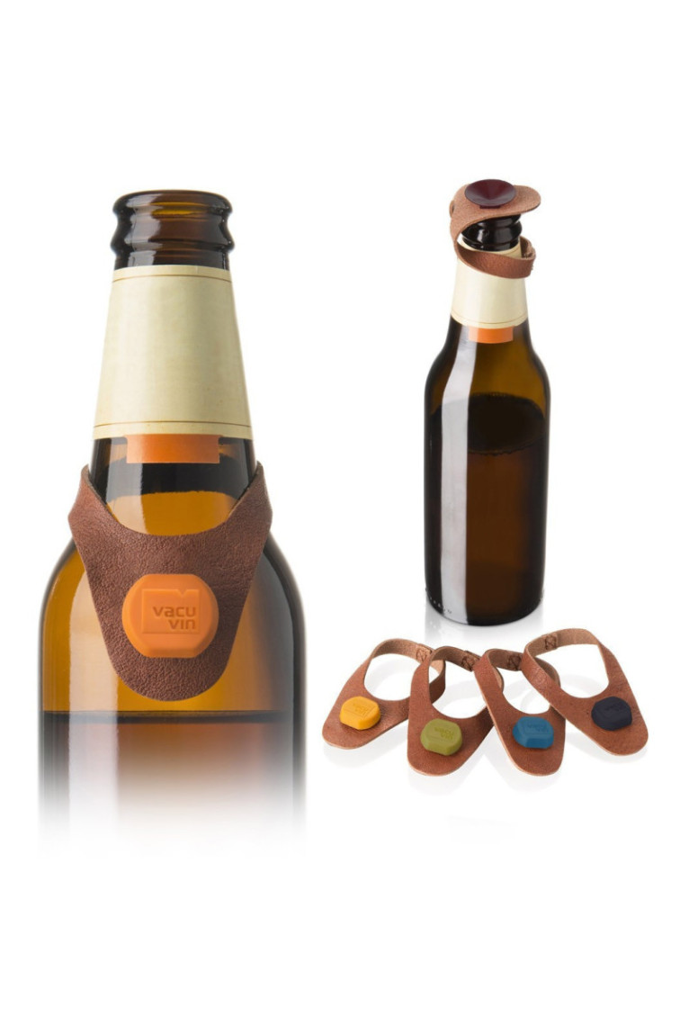 Bouchon marqueur cuir bouteille de bière x6 Vacuvin - Vacuvin