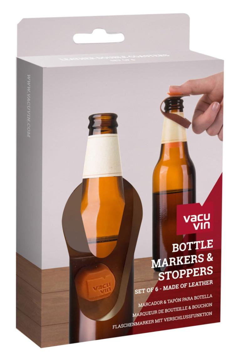 Bouchon marqueur cuir bouteille de bière x6 Vacuvin - Vacuvin