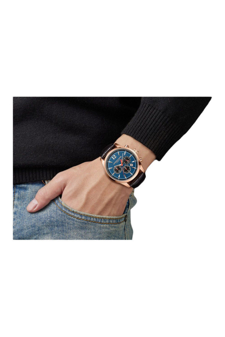Montre chronographe Classic or rose et bleu 43 mm