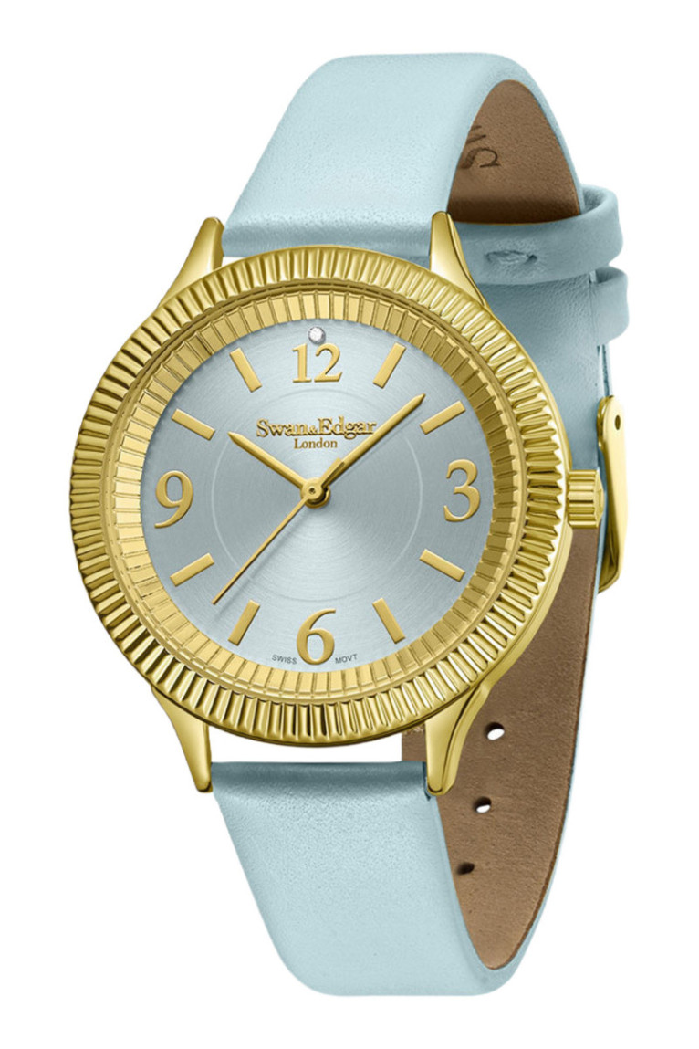Montre Boudica Crown Diamond Bleu ciel et doré 38 mm