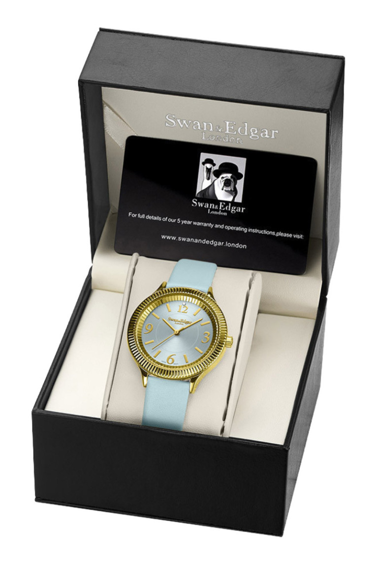 Montre Boudica Crown Diamond Bleu ciel et doré 38 mm