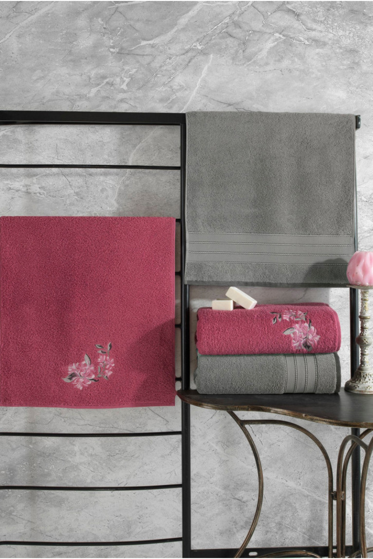Ensemble de serviettes (4 pièces) - Gris/Rose