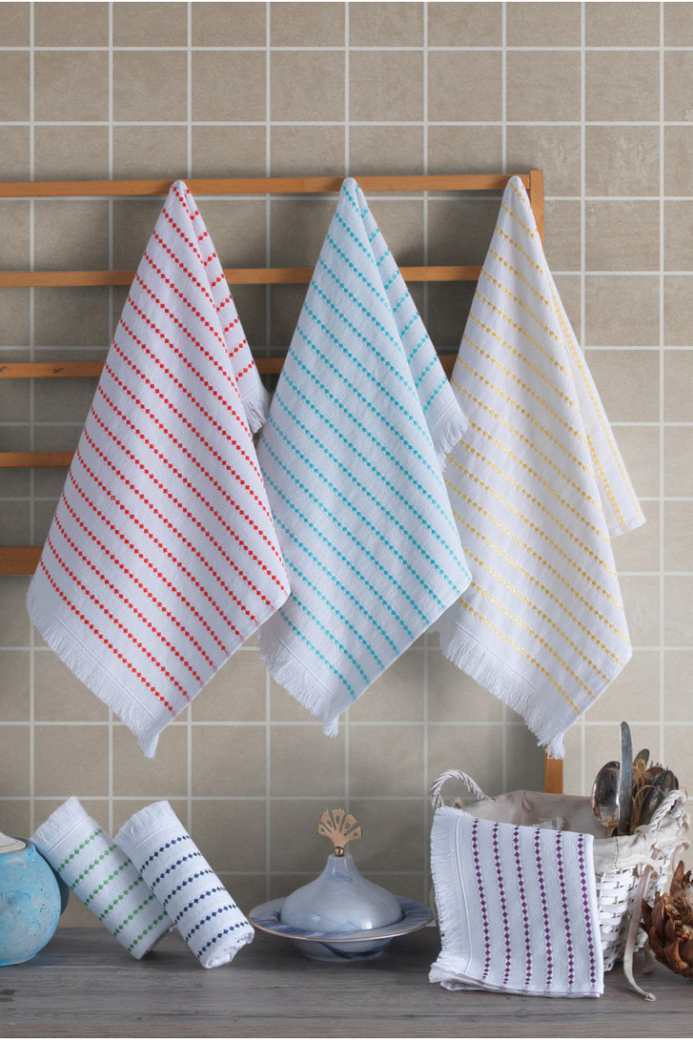 Ensemble de serviettes de toilette (6 pièces) - Blanc / Rouge / Bleu / Jaune / Violet