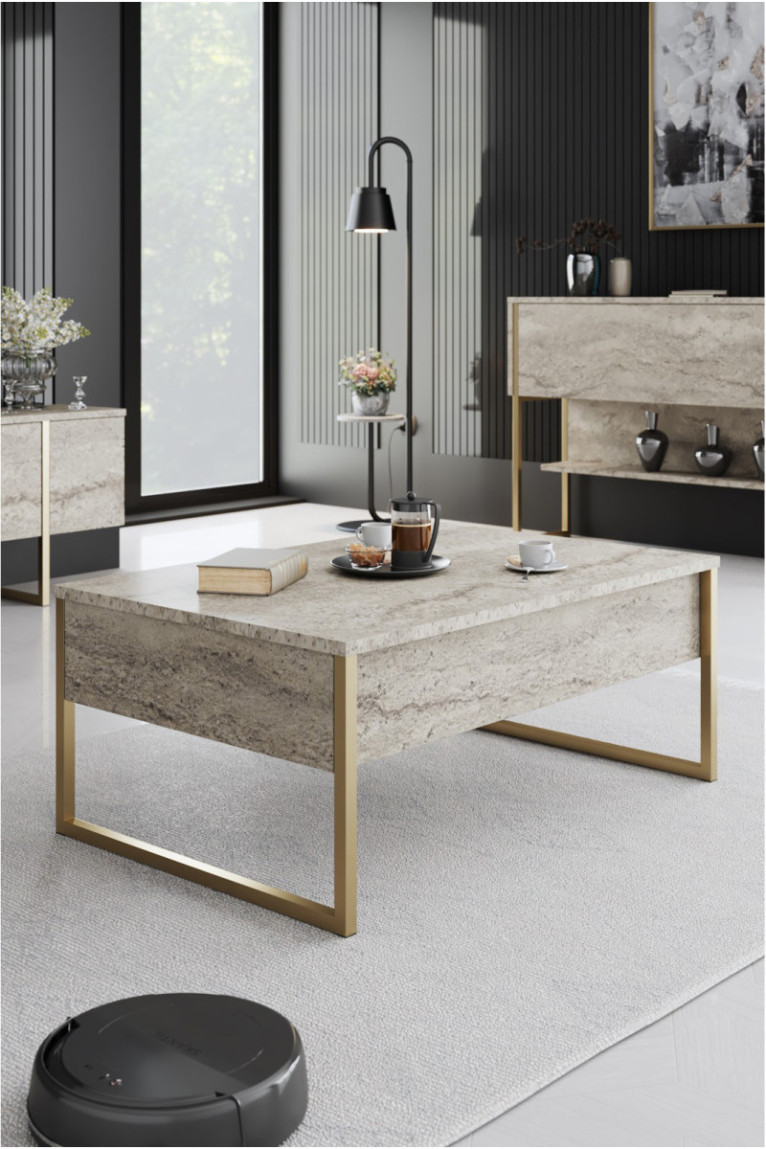 Table basse - Travertin doré