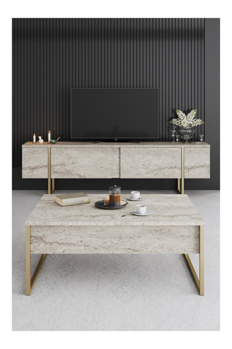 Table basse - Travertin doré