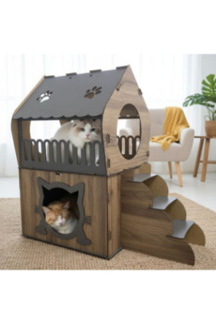Maison pour chats - Anthracite Noyer clair