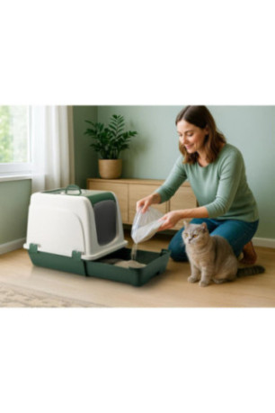 Bac à litière pour chat - Vert pastel