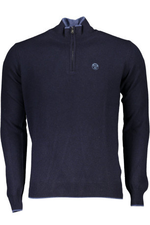 Pull col zippé manches longues bleu
