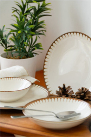 Service de table (18 pièces) - Blanc Brun