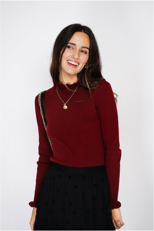 Pull encolure montante et bas manche longue à volants C&JO ROYAL CASHMERE