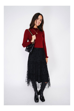 Pull encolure montante et bas manche longue à volants C&JO ROYAL CASHMERE