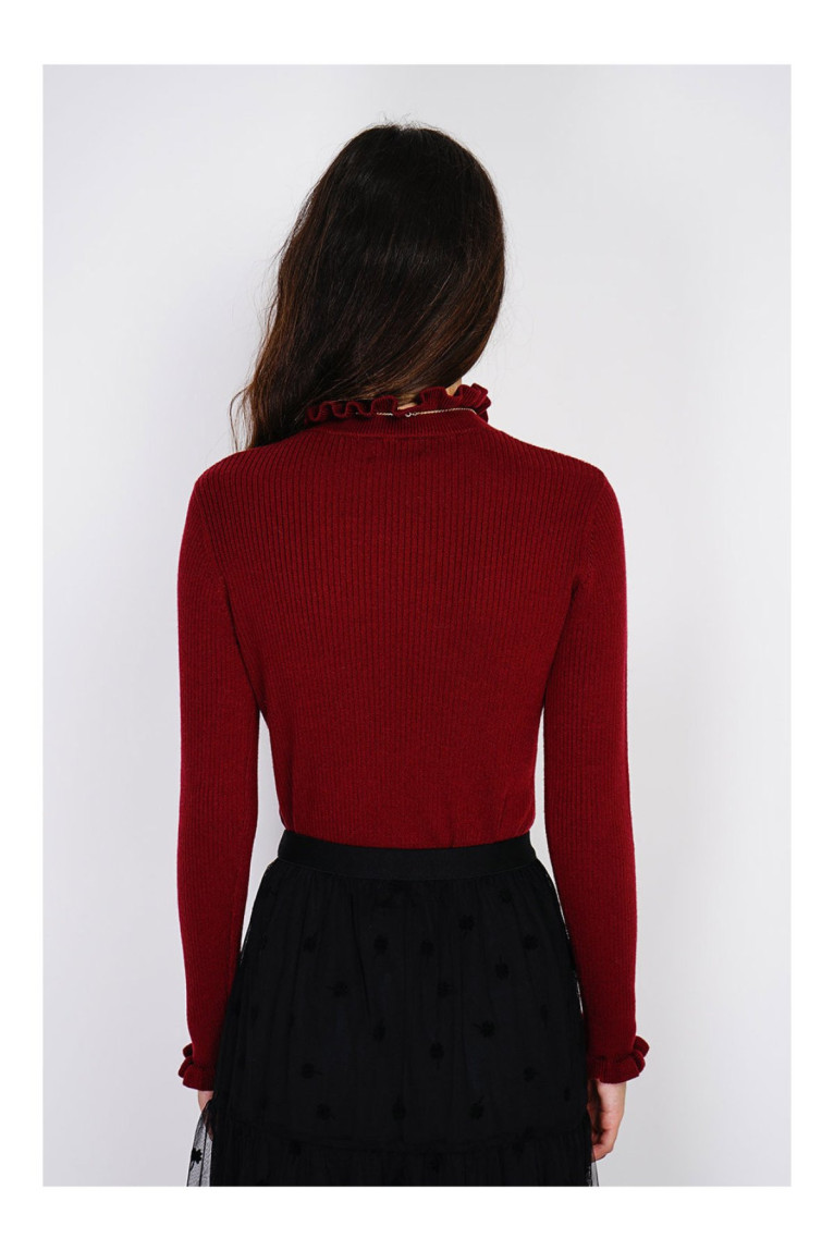 Pull encolure montante et bas manche longue à volants C&JO ROYAL CASHMERE